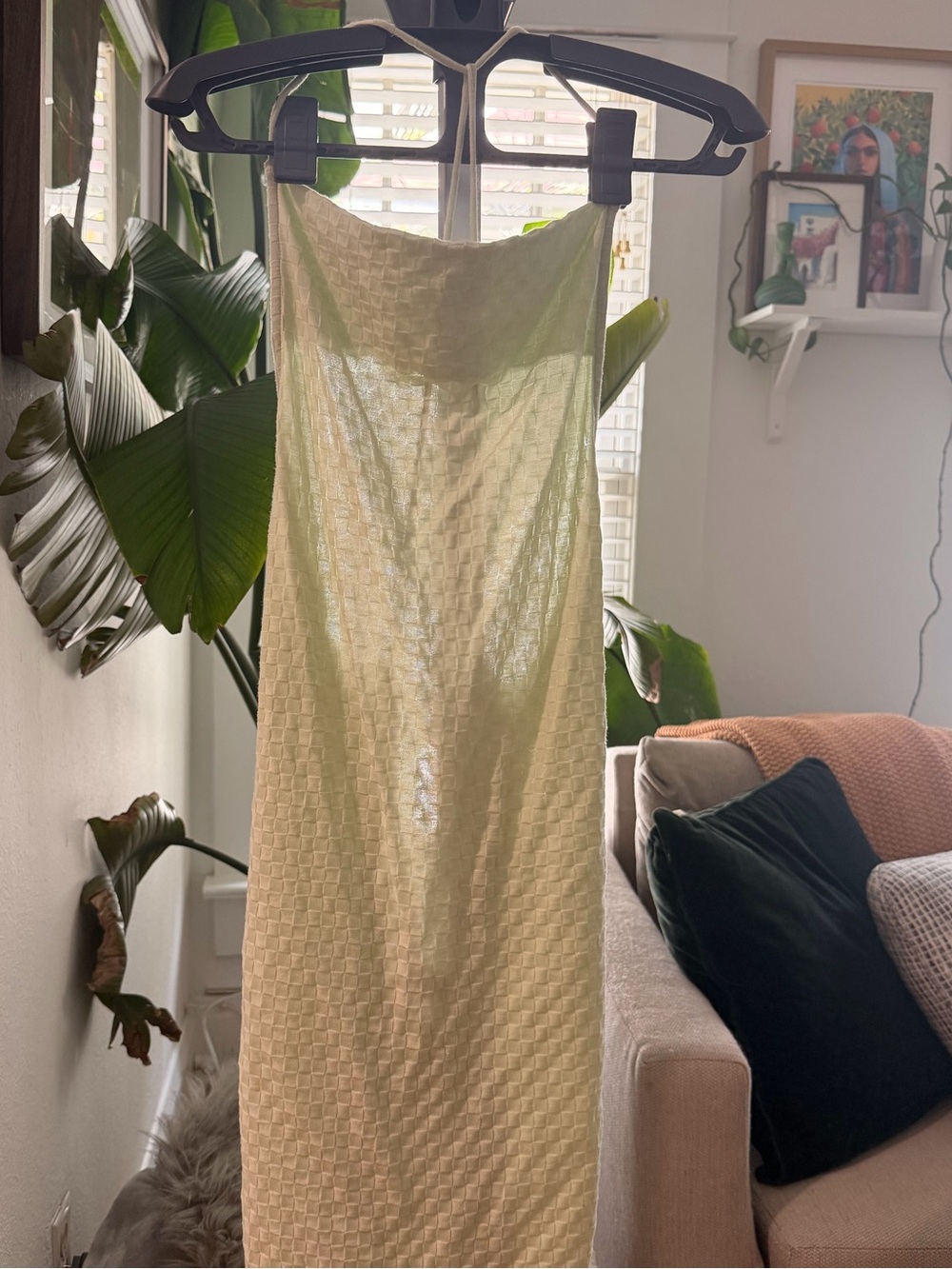 Halter Textured Light Green Slip Dress